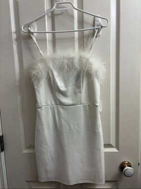 White Feather Trim Dress